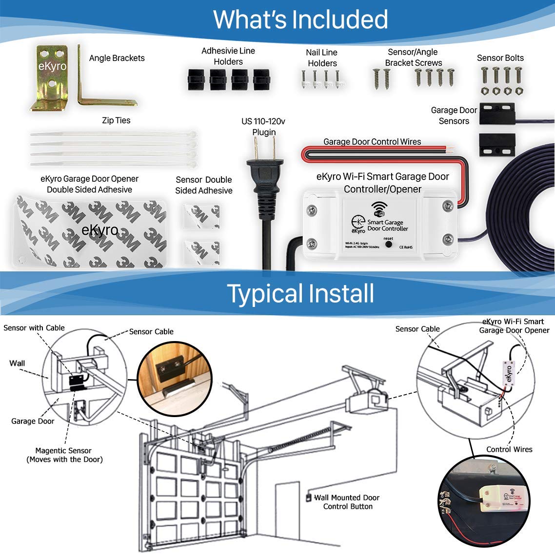 multiple eKyro units connected for a multi-door garage solution