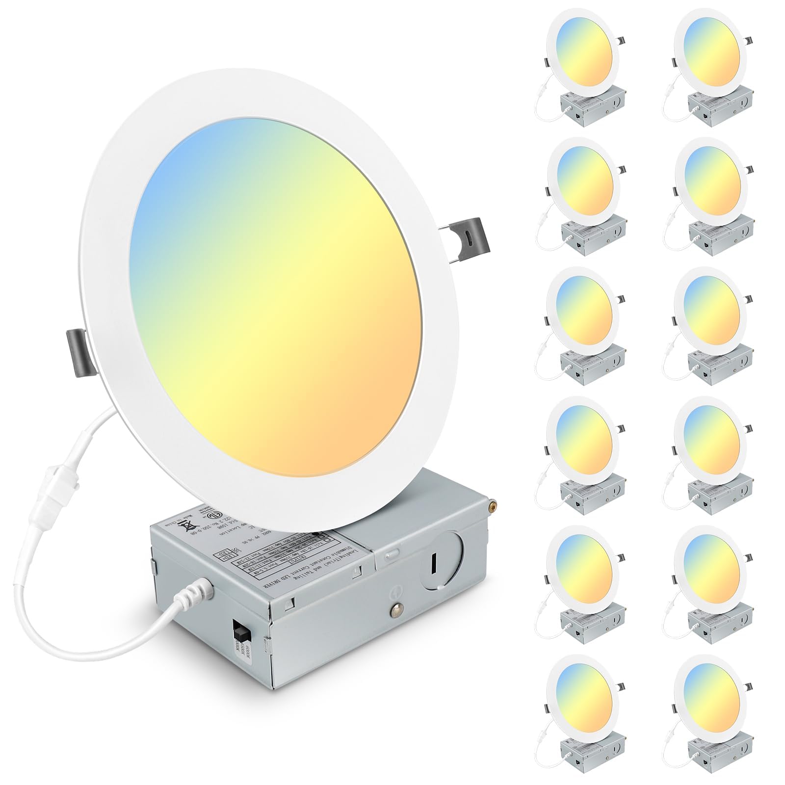 Elaruslux 12-pack 7-inch downlight with junction box for quick ceiling installation.
