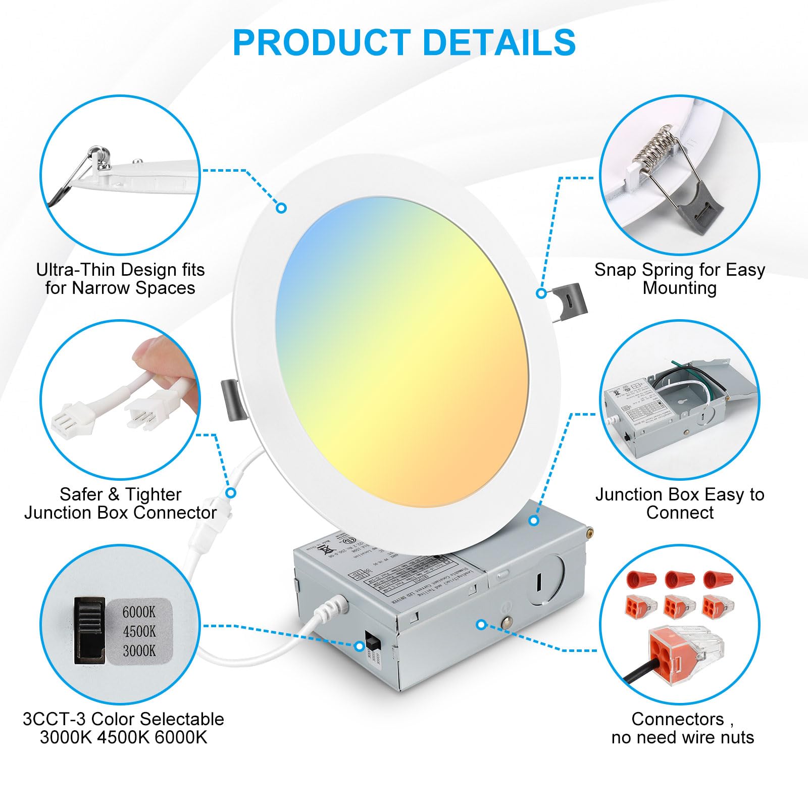 Elaruslux 7 inch recessed light quick-install with included components.