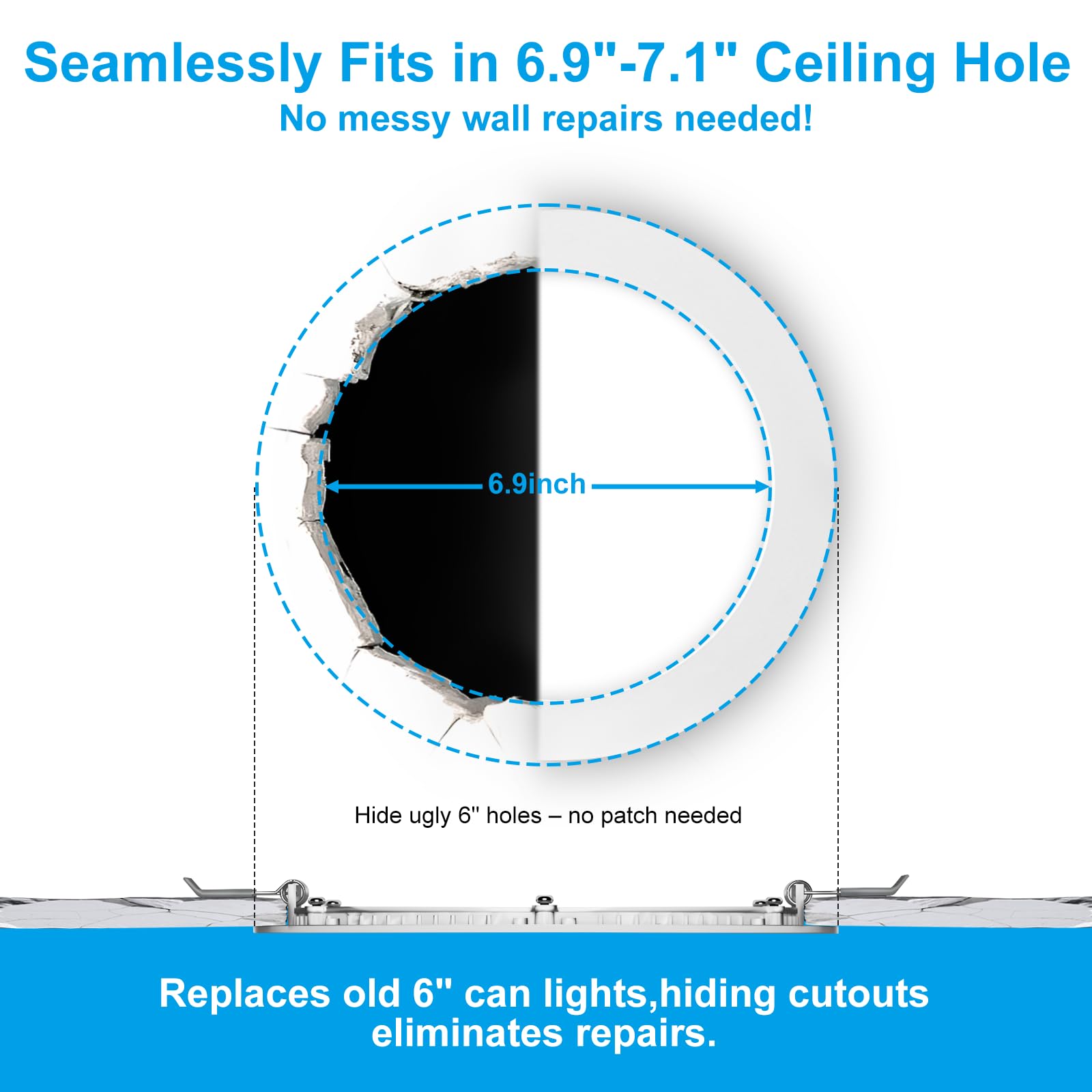 Elaruslux 7 inch recessed light ultra-thin design blends with flat ceilings.