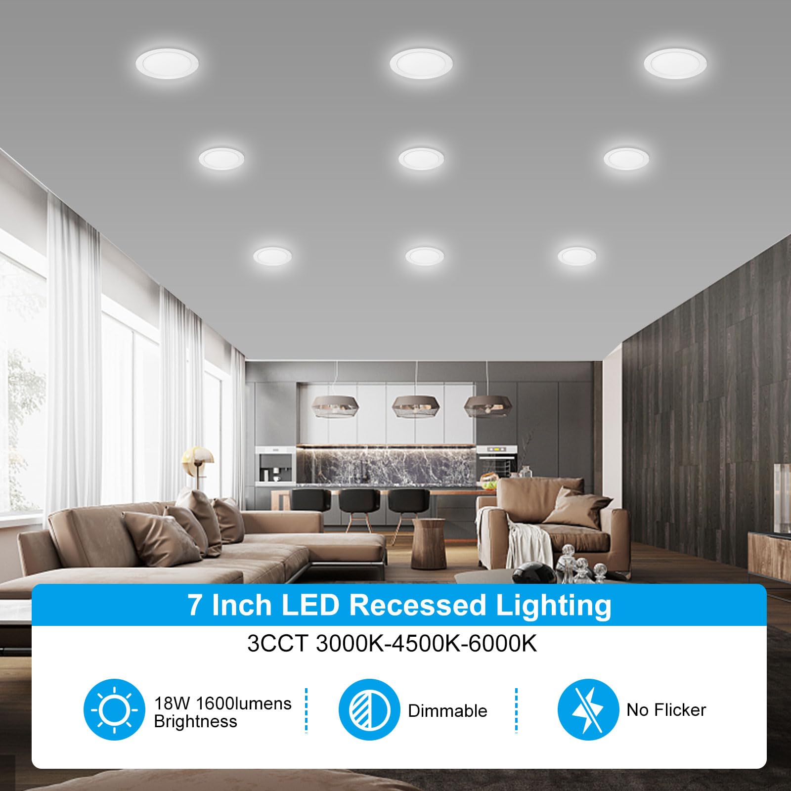 Elaruslux versatile lighting for living rooms and kitchens.