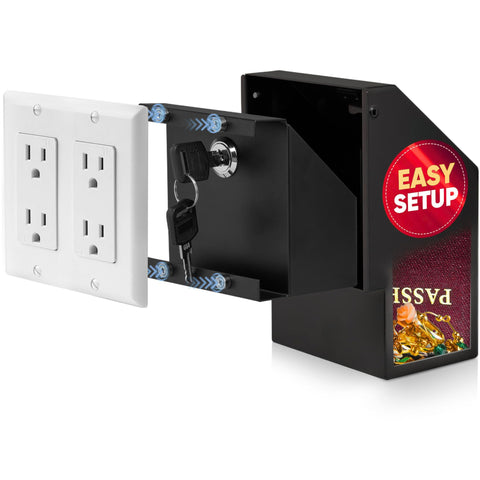 Elder Welder hidden wall safe with outlet cover for secure storage.