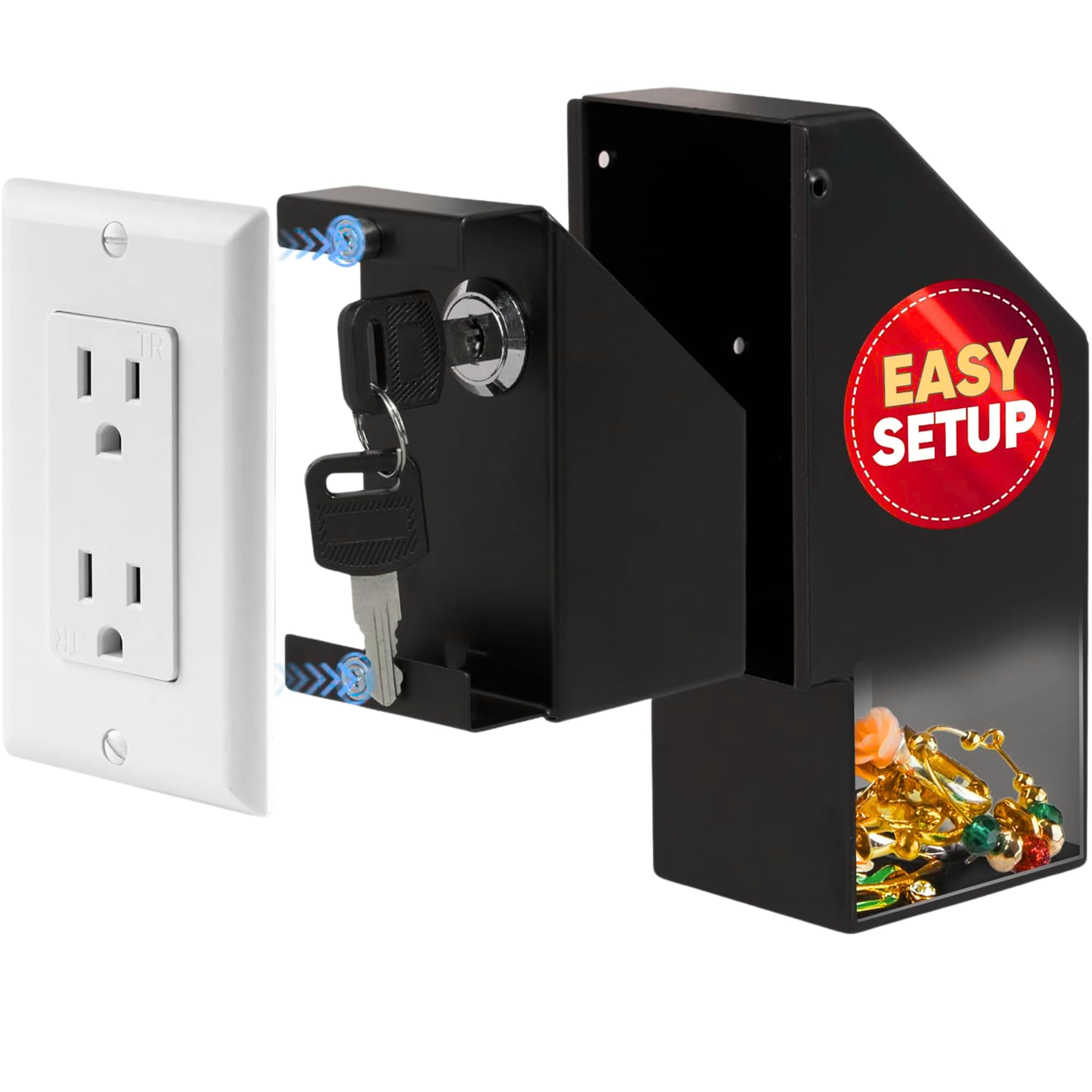 Elder Welder hidden wall safe with outlet plate keeps valuables secure and discreet.