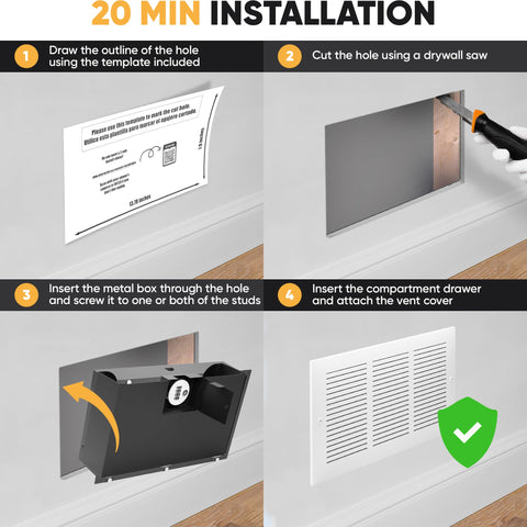 Installation guide view of Elder Welder in-wall safe between studs