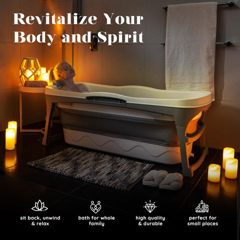 ELDERFLOWER & BERRIES foldable bath with headrest for relaxed soaking.