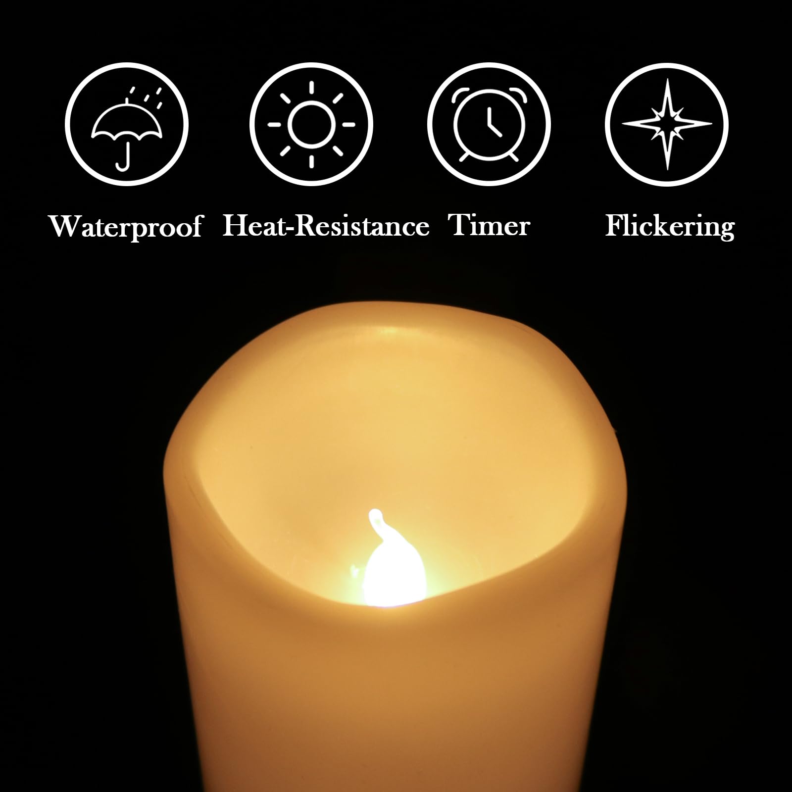 Eldnacele battery powered candles run on three AAA batteries.