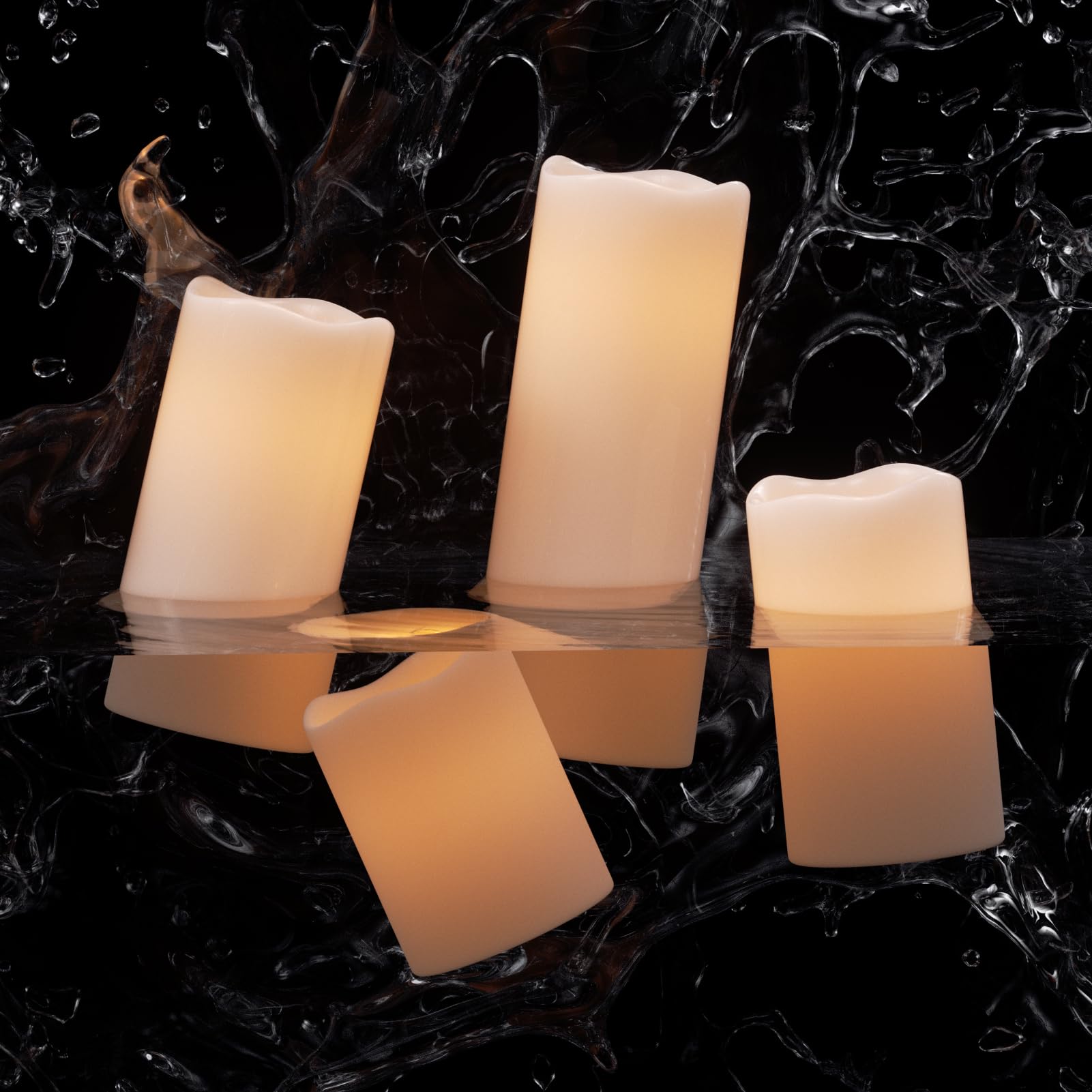 Eldnacele outdoor friendly LED candles withstand rain for deck or patio decor.