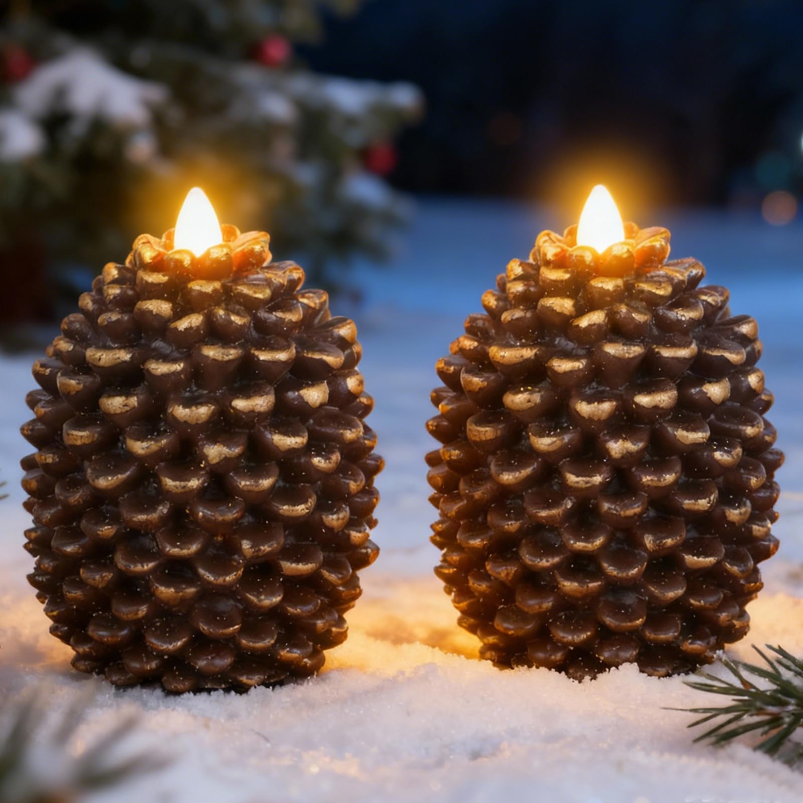 Eldnacele pine cone candle in brown real wax with warm flicker
