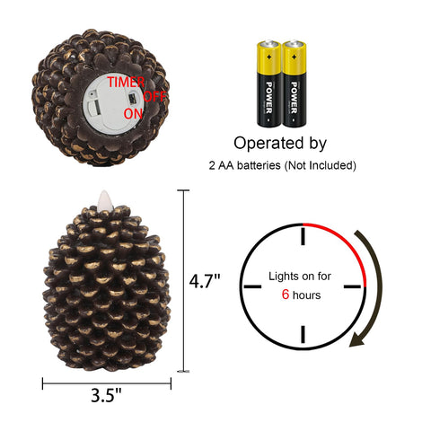 Eldnacele pine cone candle with flat wick LED for realistic light