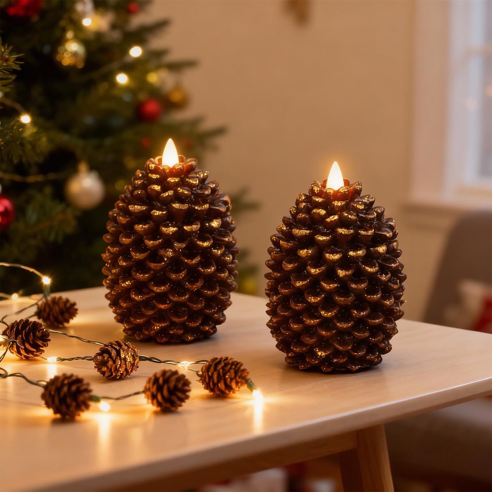 Eldnacele brown pine cone candle safe for families