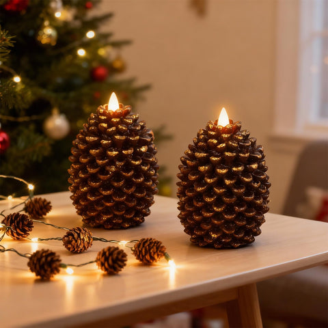 Eldnacele brown pine cone candle safe for families