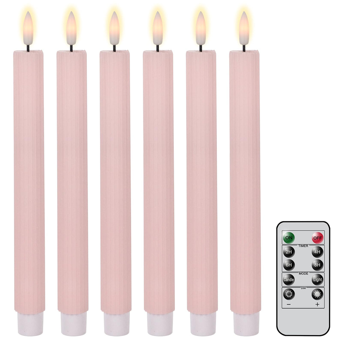 Eldnacele real wax LED taper candle in pink finish providing warm ambience