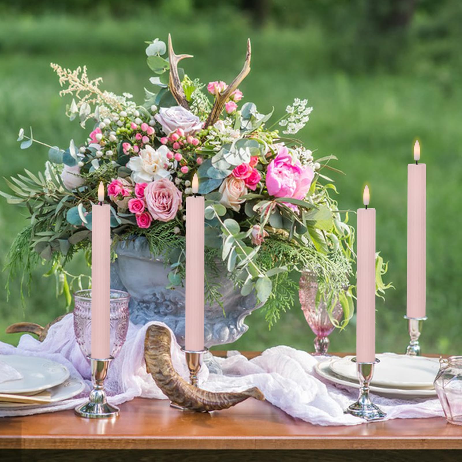 Eldnacele taper candle on dining table creating intimate ambiance