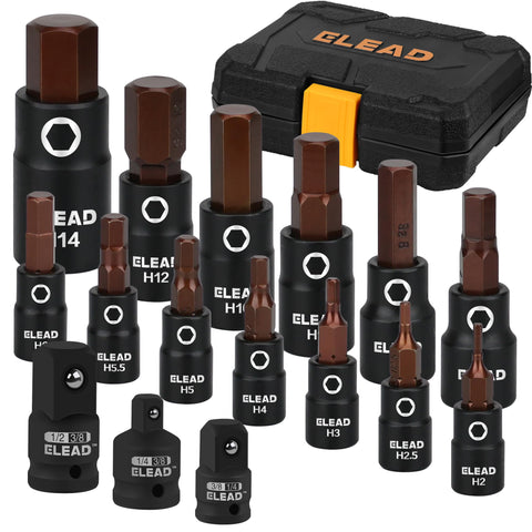 ELEAD 16-piece hex socket set with 2mm-14mm range for versatile fastening.