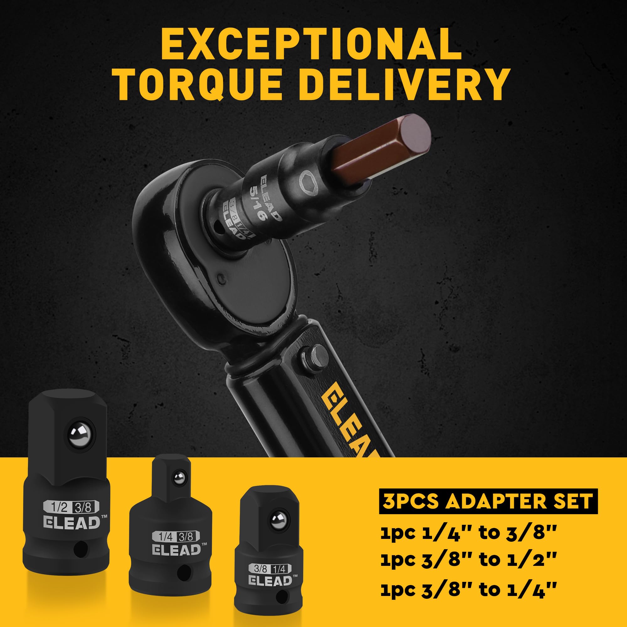 ELEAD hex-bit set drive 3-8 close-up shows durable construction and reliable engagement.