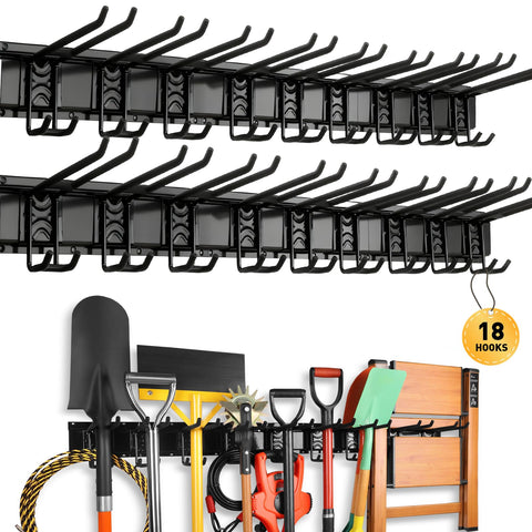 ELEAD wall-mounted organizer with 18 adjustable hooks for a secure garage.
