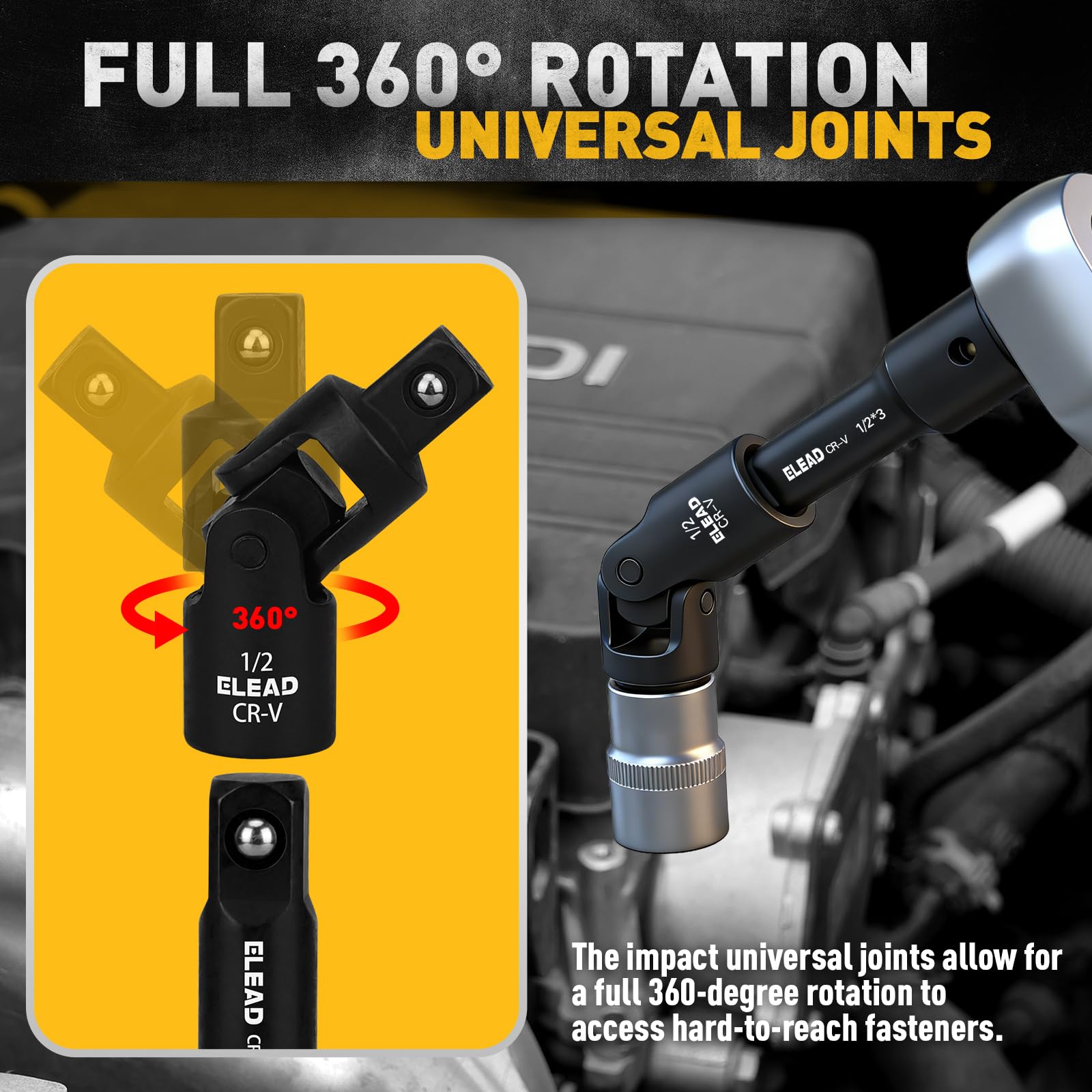 ELEAD 1/2 inch drive extension with adapters for heavy-duty access.