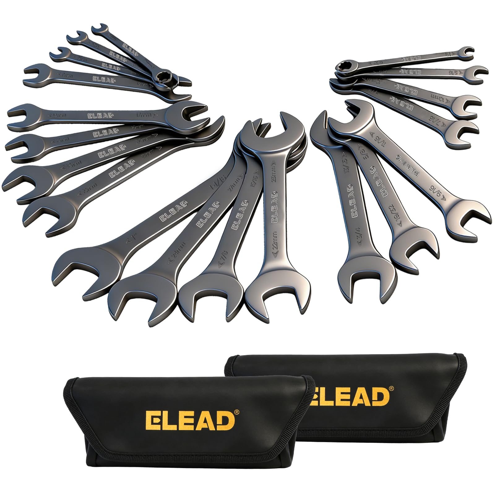 ELEAD 19-piece wrench set in roll-up pouch for organized storage