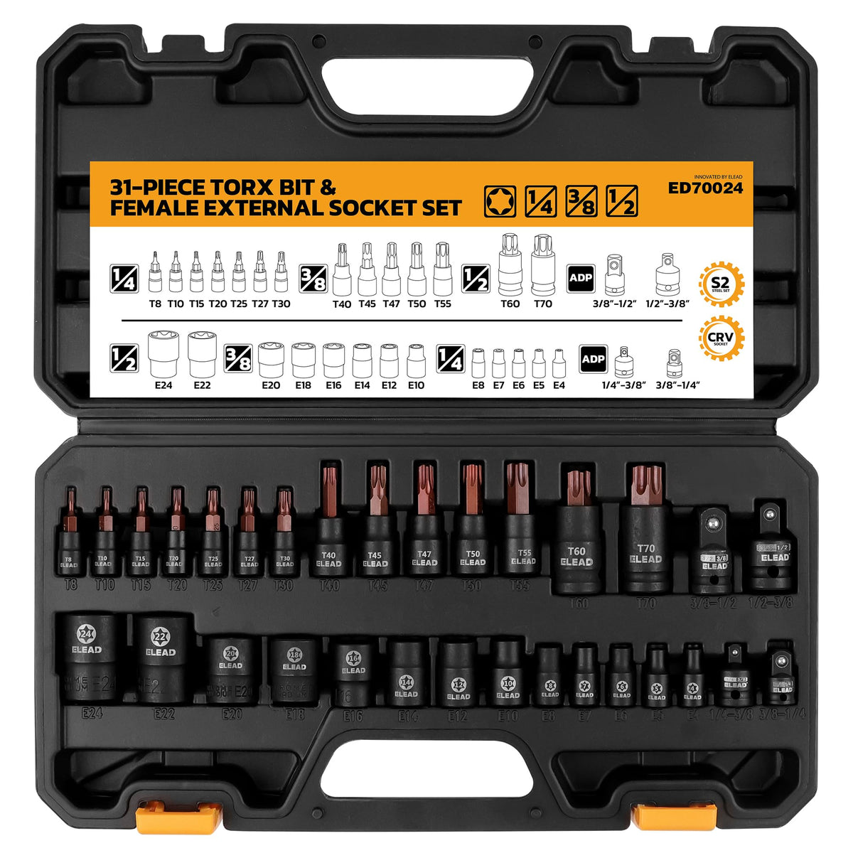 ELEAD 31-piece torx bit socket set full view for comprehensive automotive work
