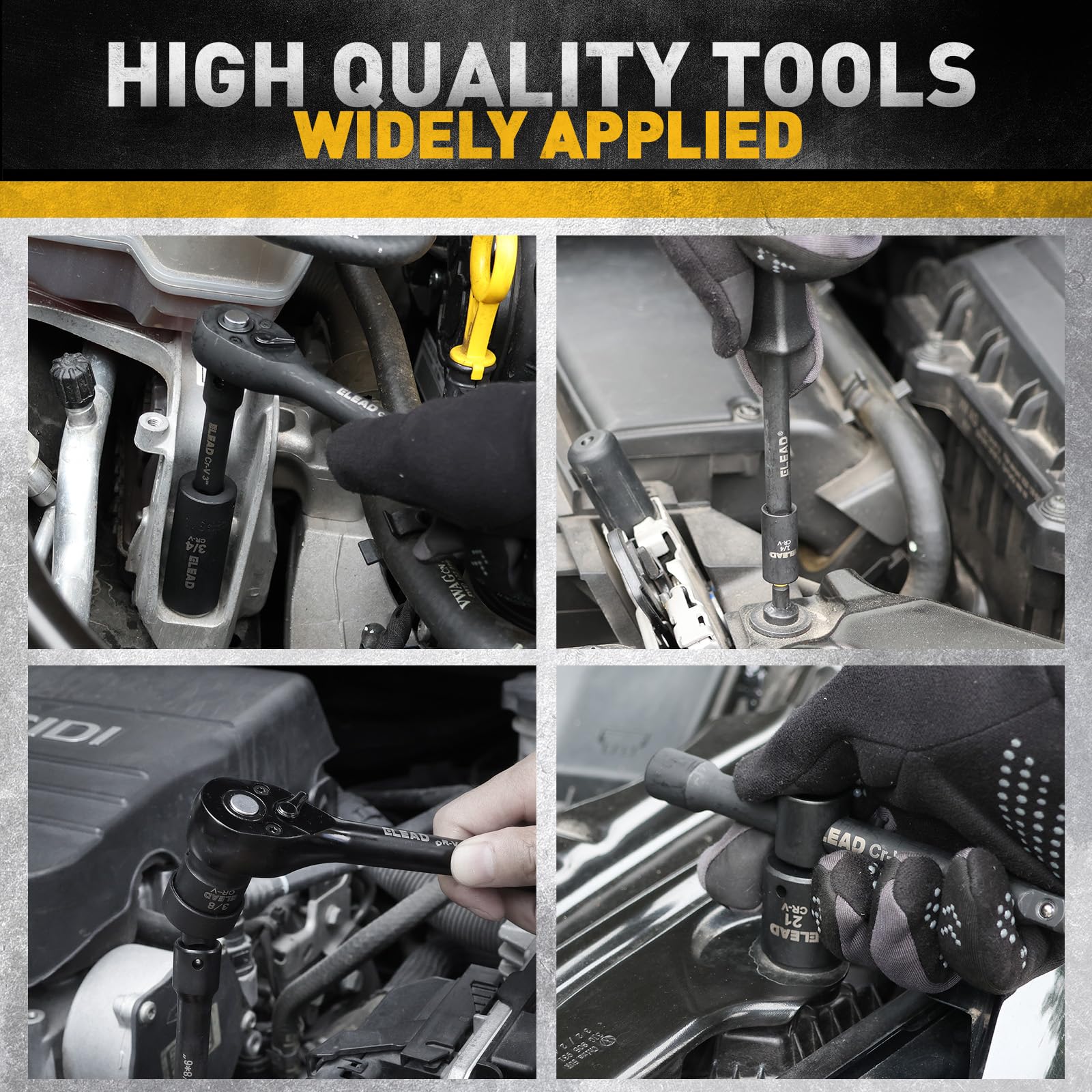 ELEAD quick-release ratchet for fast socket changes.