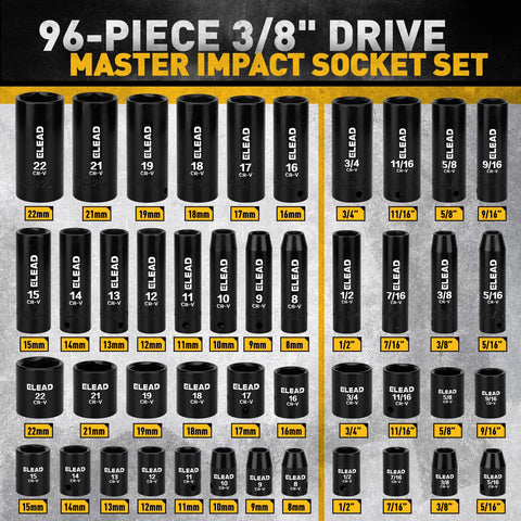 ELEAD 3/8-inch drive shallow sockets for quick access in tight spaces.