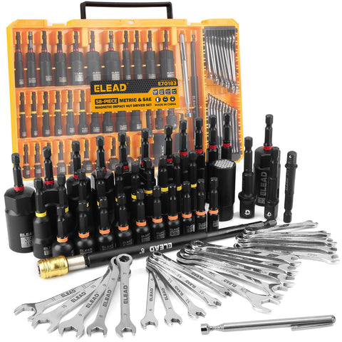 ELEAD 58-piece magnetic impact nut driver set in a case for organized storage and quick access
