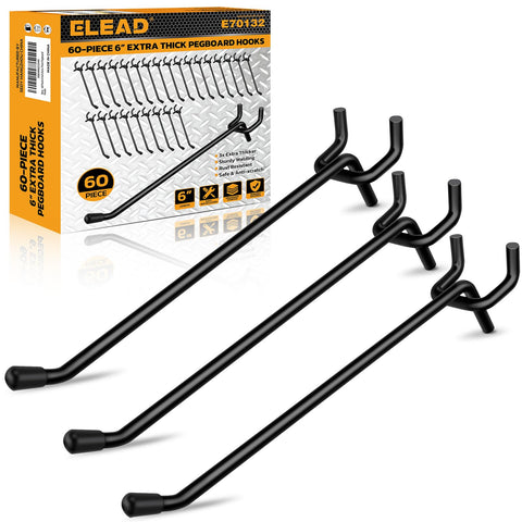 ELEAD 60-piece pegboard hook set for comprehensive garage organization and easy tool access.