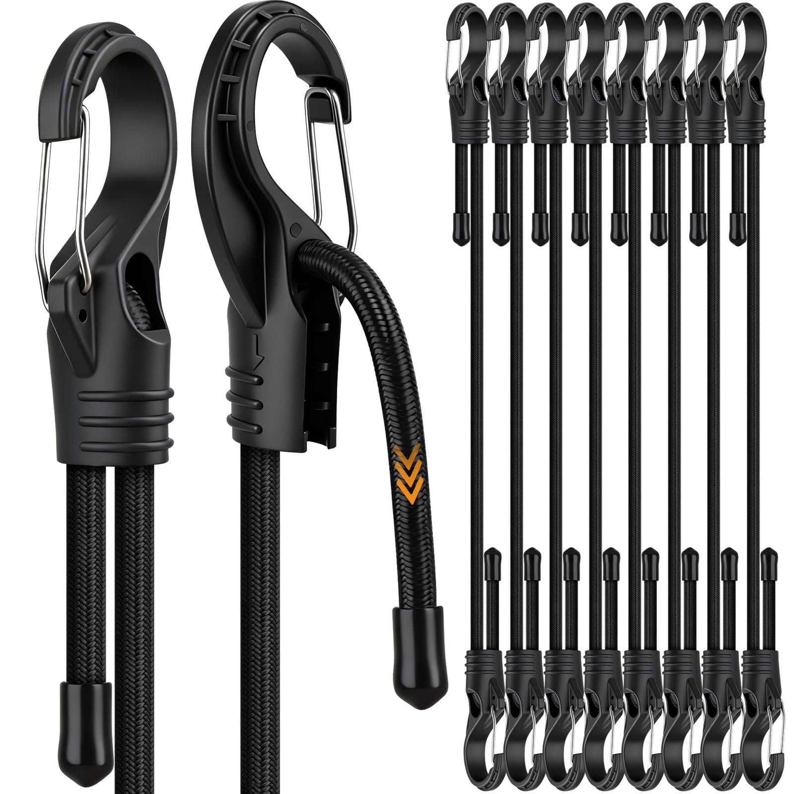 ELEAD 8-piece bungee cords adjust 7–24 inches for secure cargo.