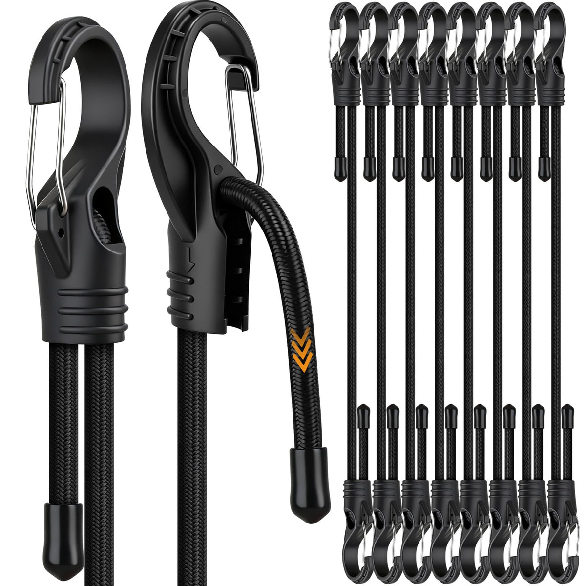 ELEAD 8-piece bungee cords adjust 7–24 inches for secure cargo.