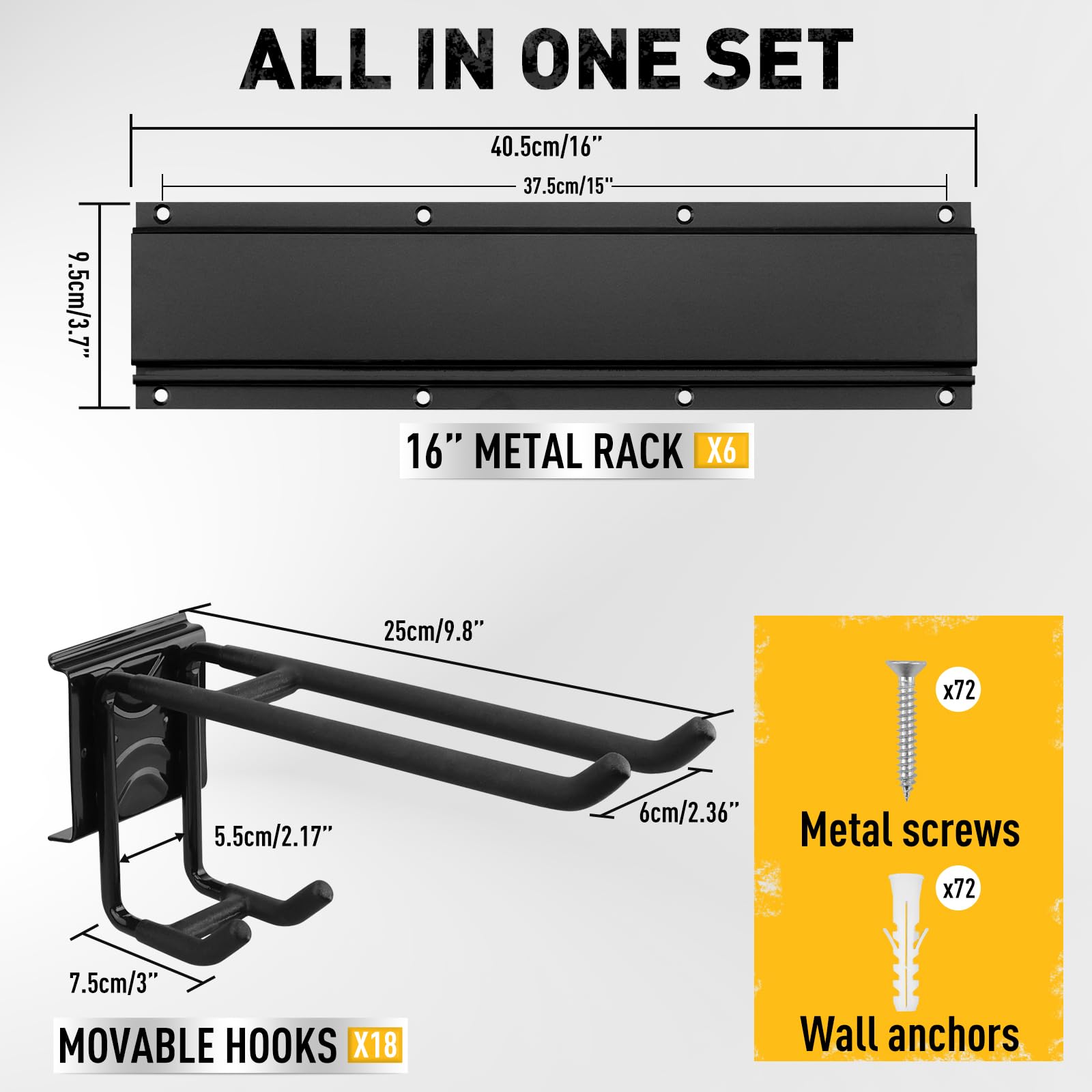 ELEAD adjustable hooks on track for flexible tool layouts.