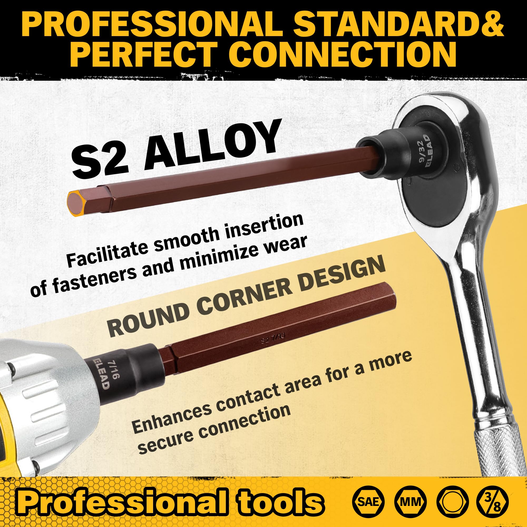 ELEAD beveled tips guard bits and fasteners for smoother driving.
