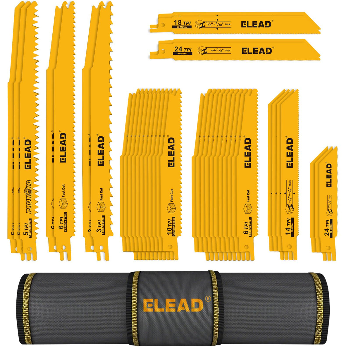 ELEAD bimetal blade set for precise wood and metal cuts.