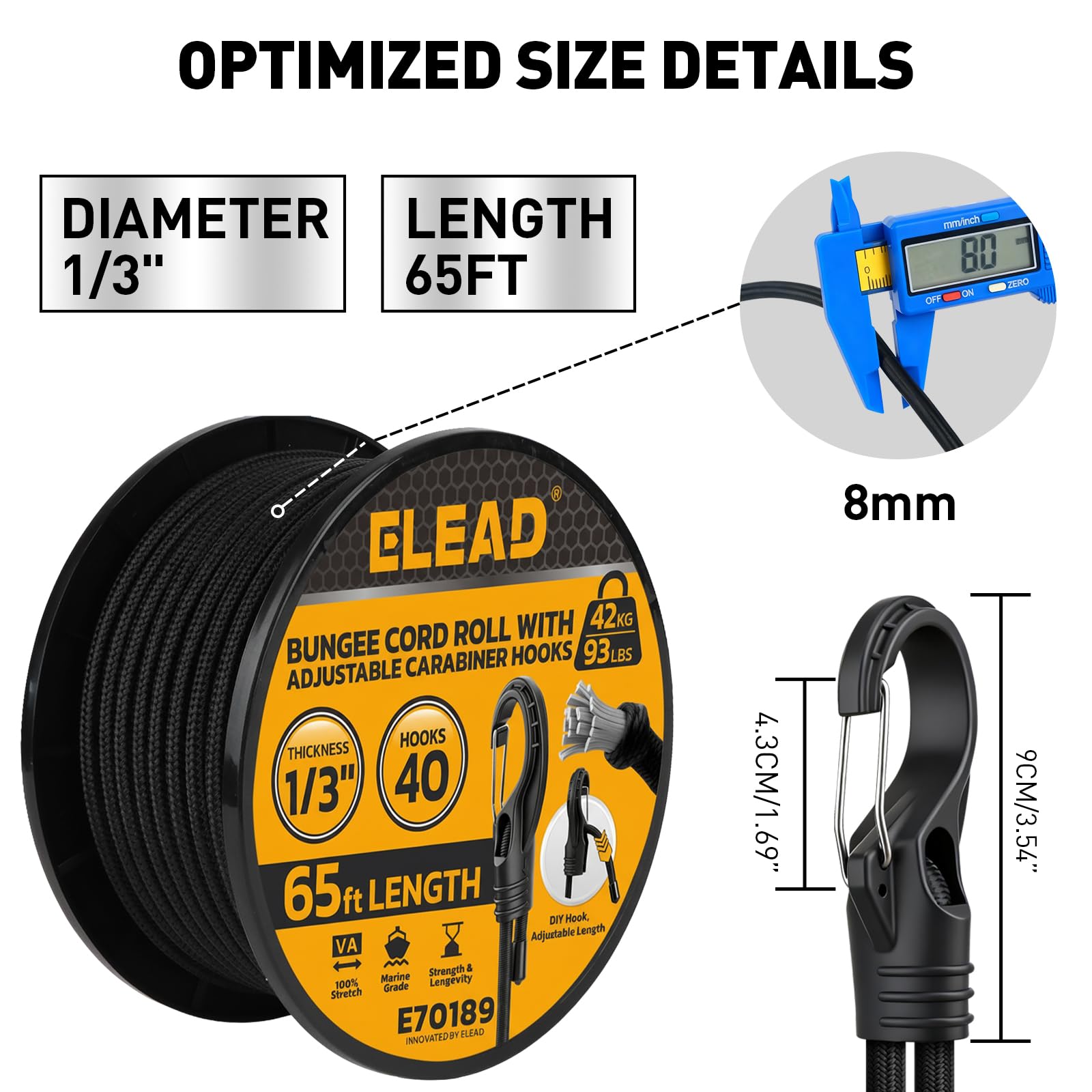 ELEAD bungee cord roll adjustable buckles array demonstrates customizable length for any load
