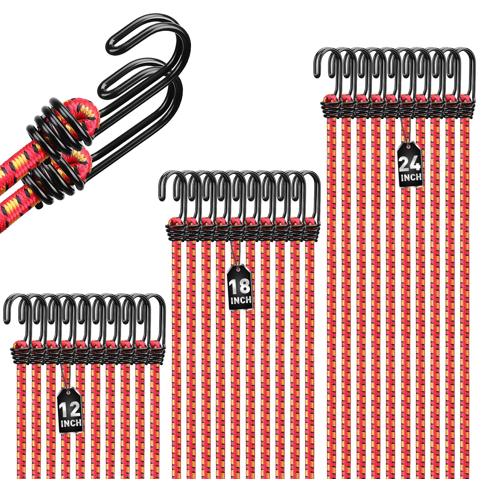 ELEAD bungee cords 12-inch with hooks secure cargo on trips.