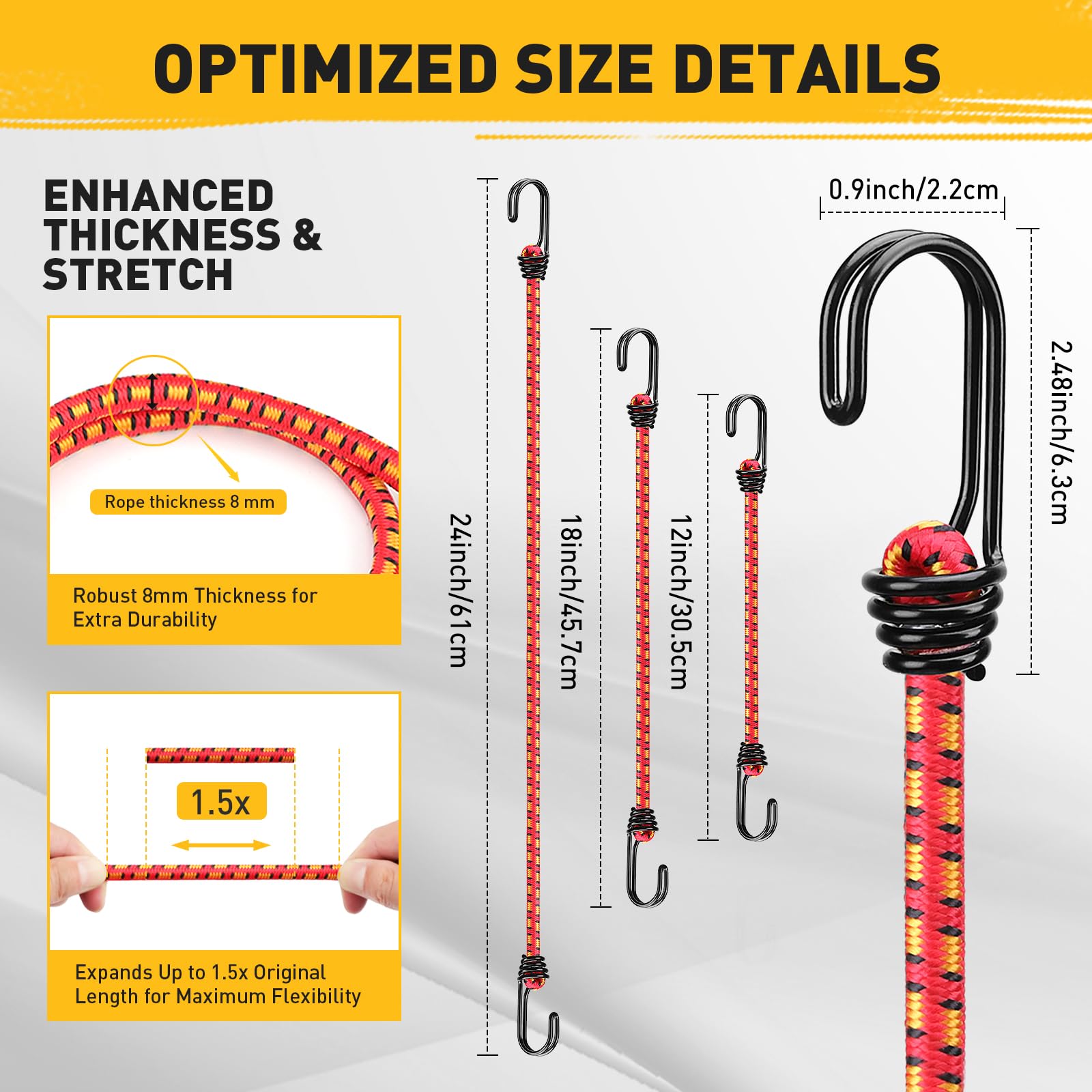 ELEAD bungee cords 18-inch with hooks versatile tie-downs for gear.
