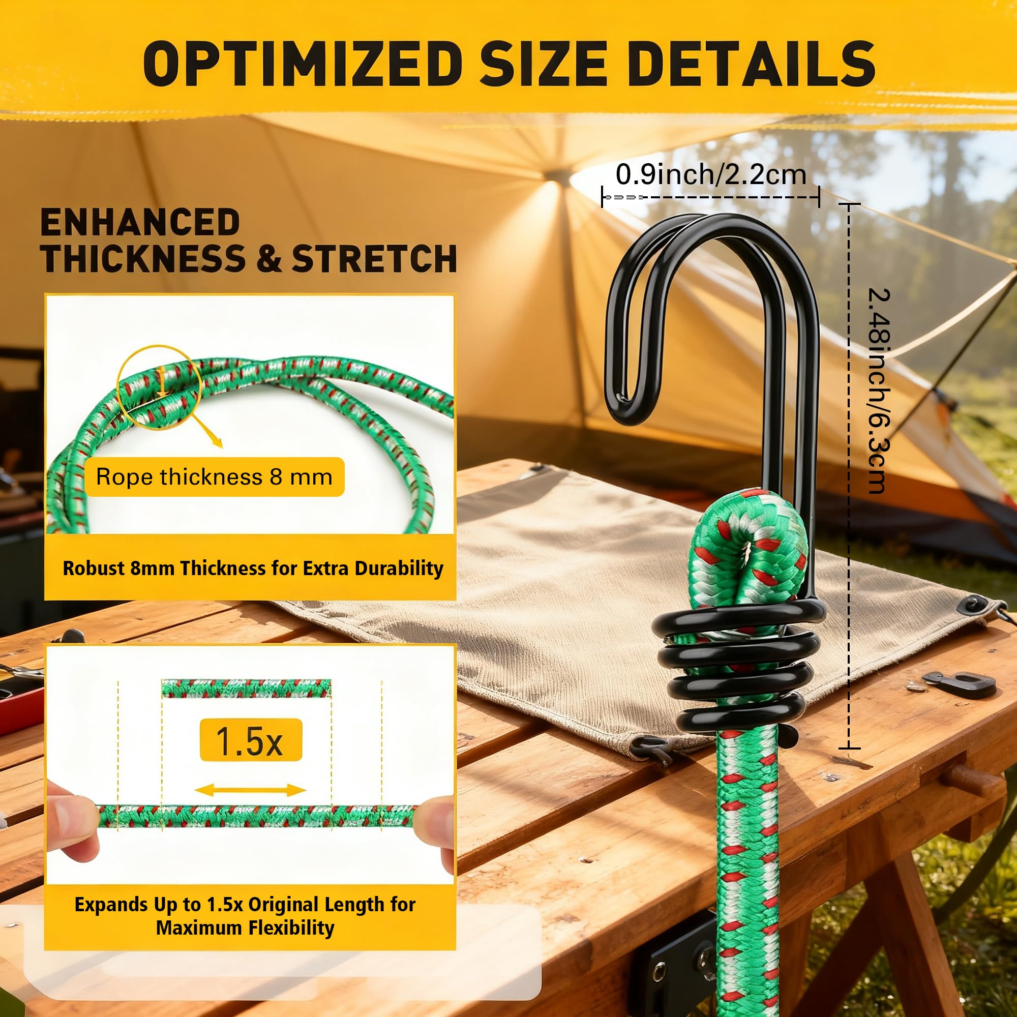ELEAD 18-inch bungee cord ready for medium-sized gear attachment.