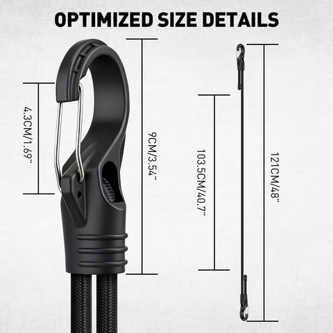 ELEAD adjustable bungee cords showing length adjustment from seven to forty eight inches