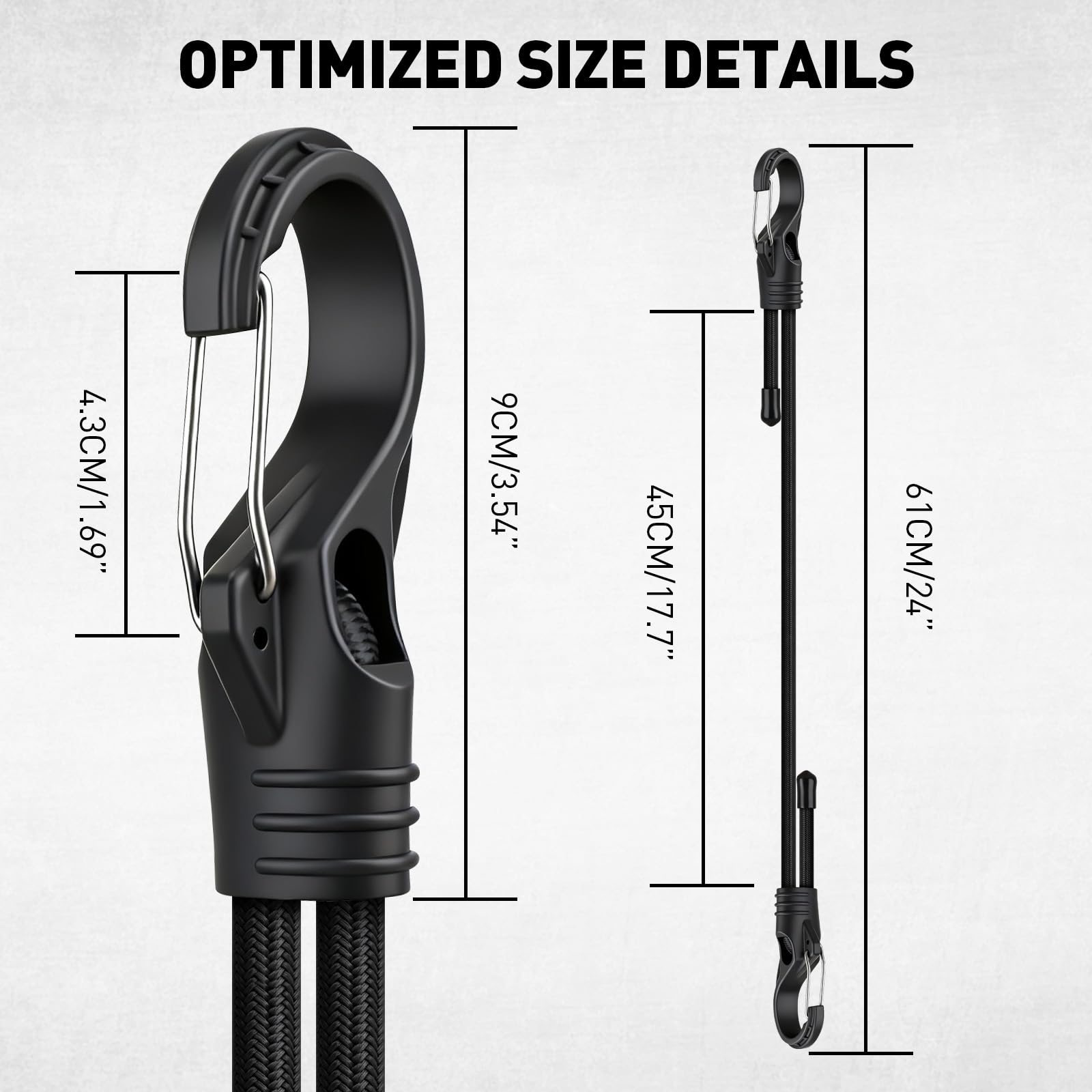 ELEAD bungee cords with carabiner hooks securely fasten racks.