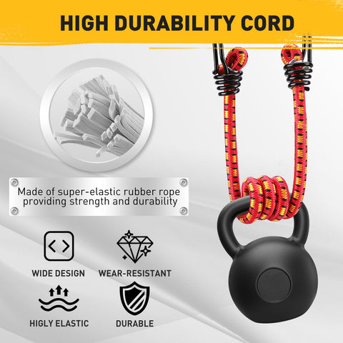 ELEAD bungee cords with bright hooks for easy visibility during setup.