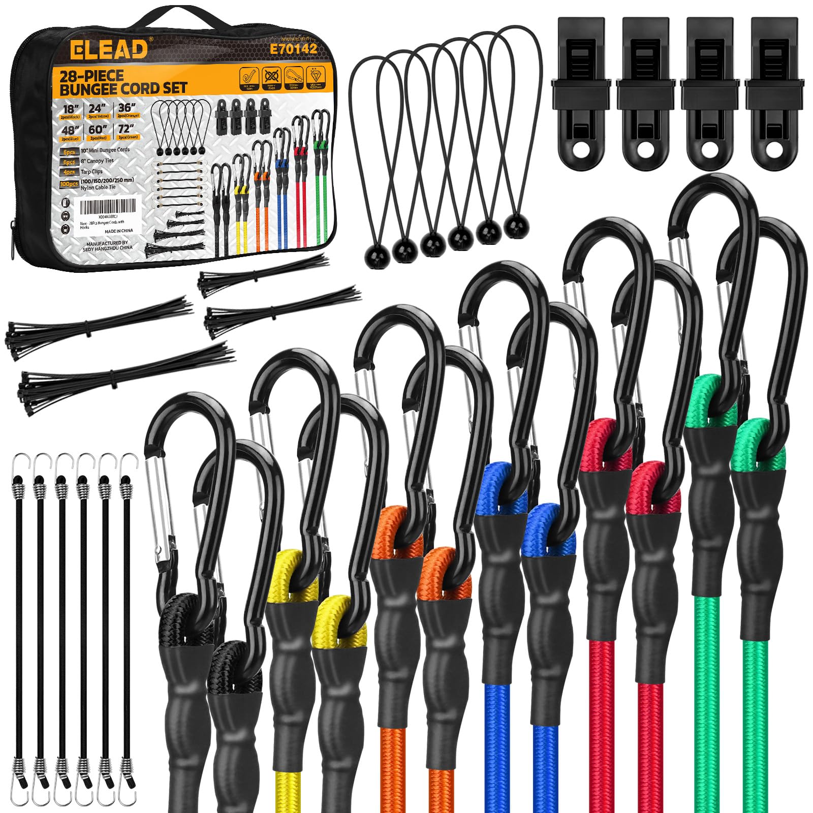 ELEAD carabiner bungee hooks with safety lock for secure cargo