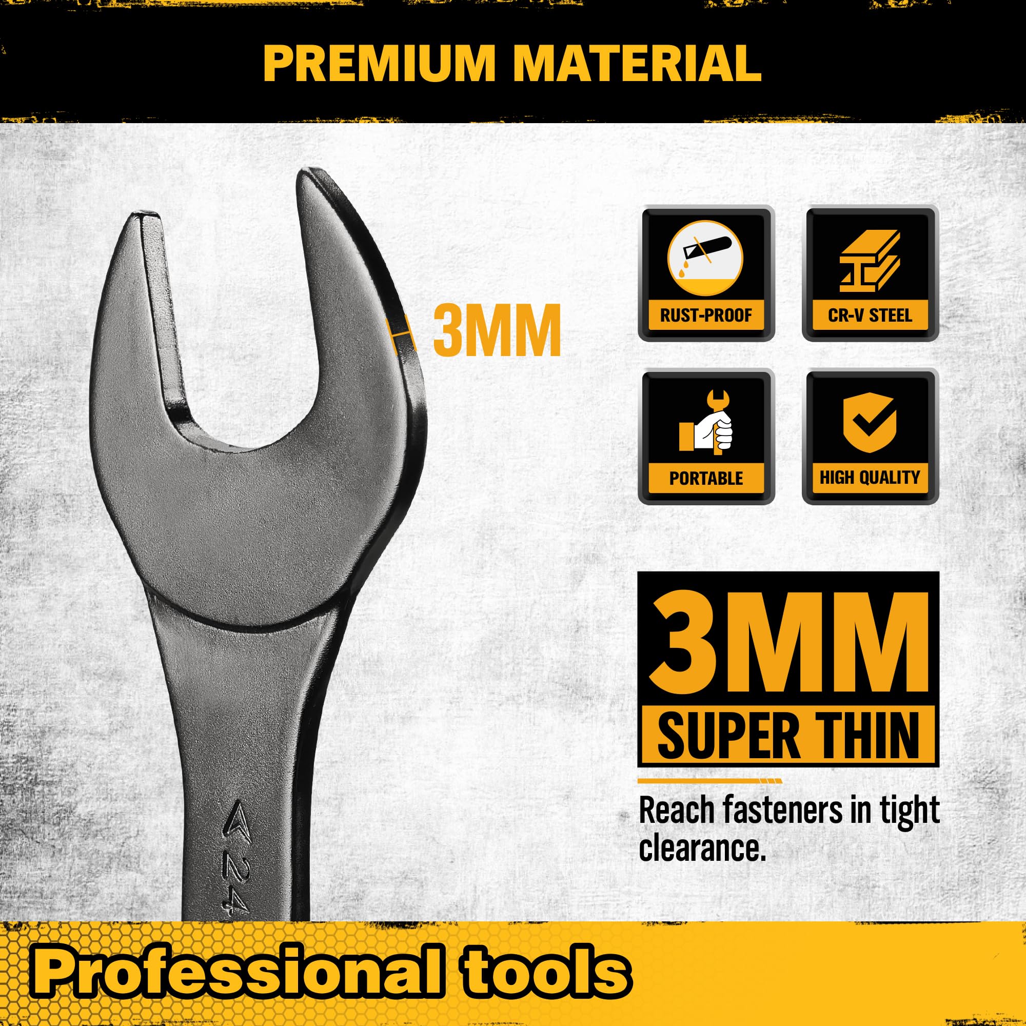 ELEAD chrome vanadium steel wrenches offer durable, rust-resistant performance.