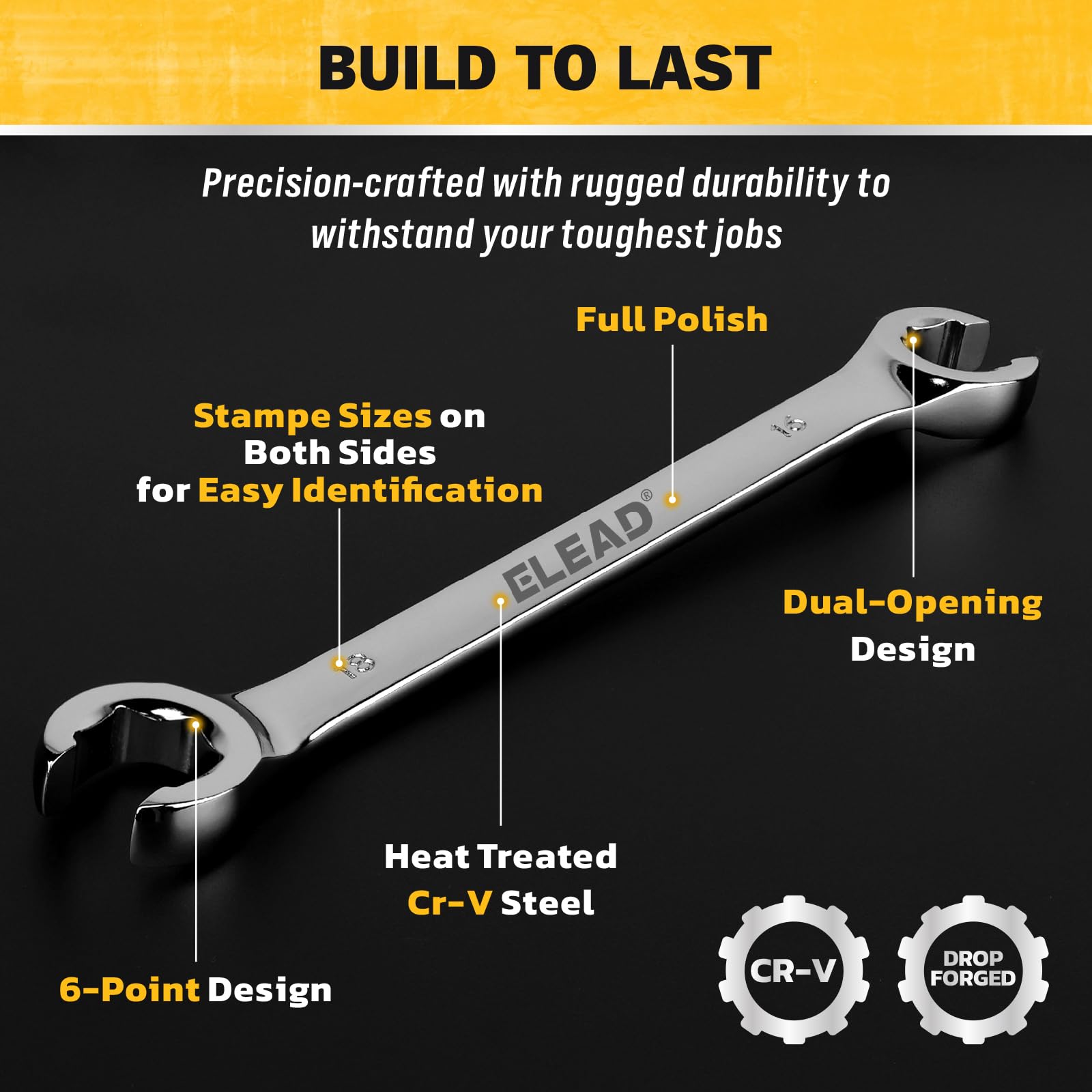 ELEAD chrome vanadium steel wrenches deliver strength and rust resistance