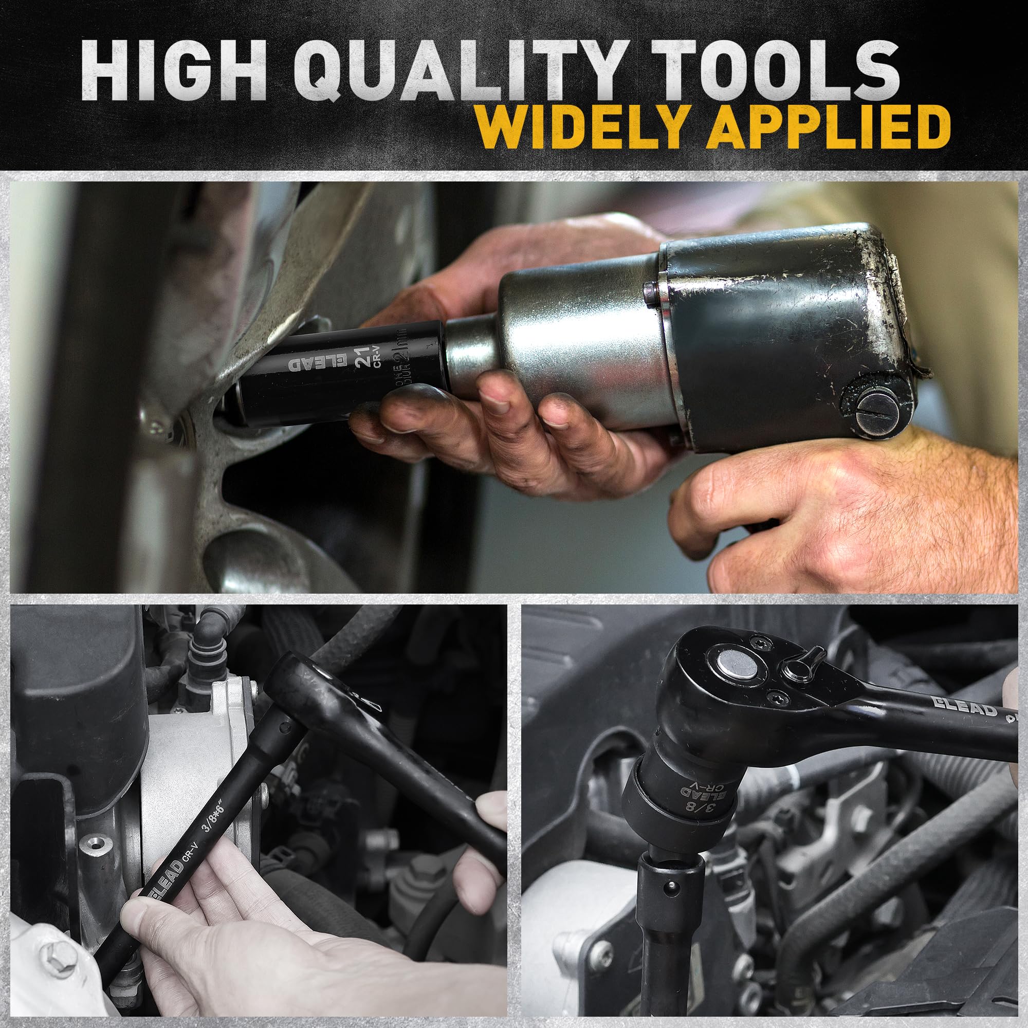 ELEAD complete kit supports automotive, mechanical, tire changes, and DIY projects.