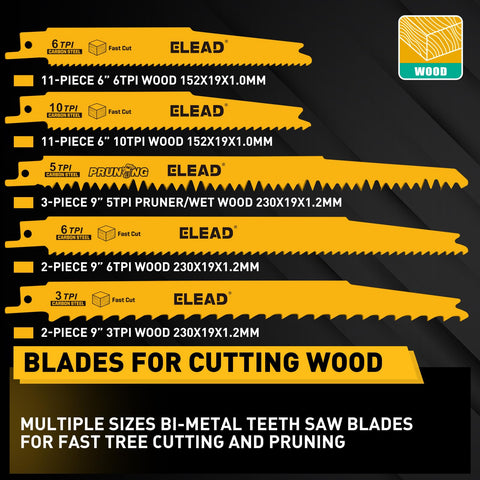 ELEAD durable bi-metal and carbon steel blades resist wear under heavy use.