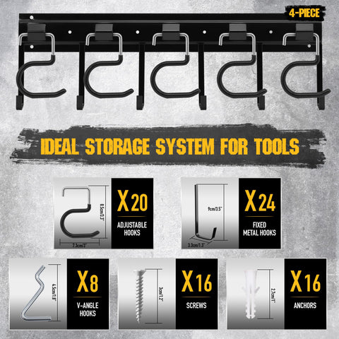 ELEAD eight V-angle hooks organize long-handled tools.