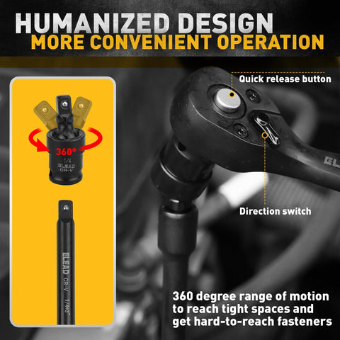 ELEAD extension bars enable reach into tight spaces for stubborn fasteners.