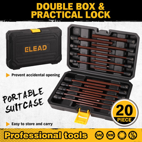 ELEAD extra-long shafts reach deep fasteners with compatible drills and ratchets.
