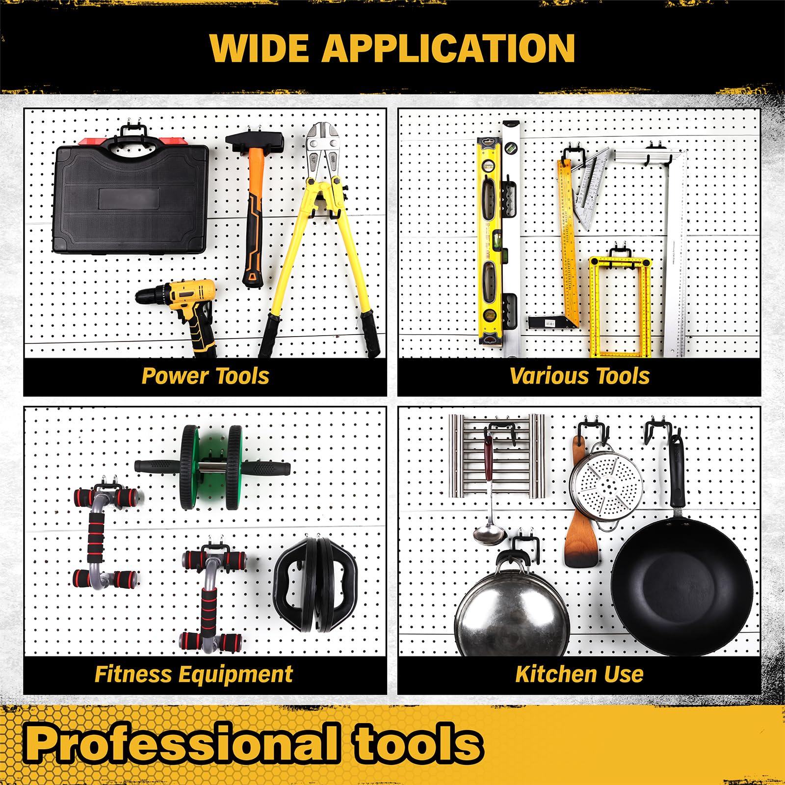 ELEAD basement pegboard hooks support heavy tools on a wall