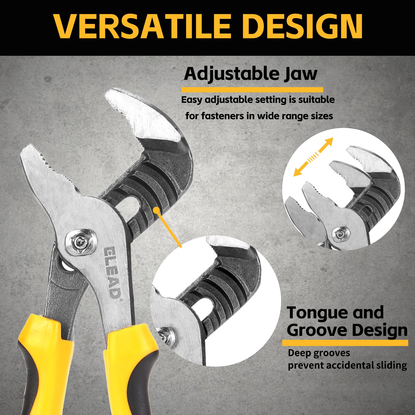 ELEAD groove joint pliers 10-inch grip in action on bolts