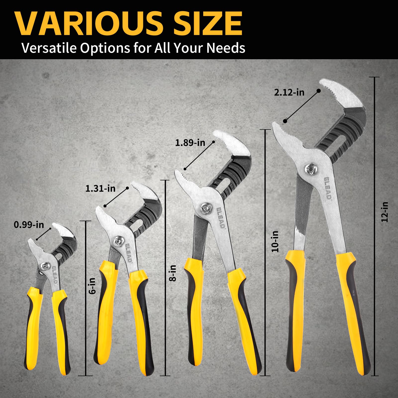 ELEAD groove joint pliers 8-inch showing smooth jaw adjustment for sizing